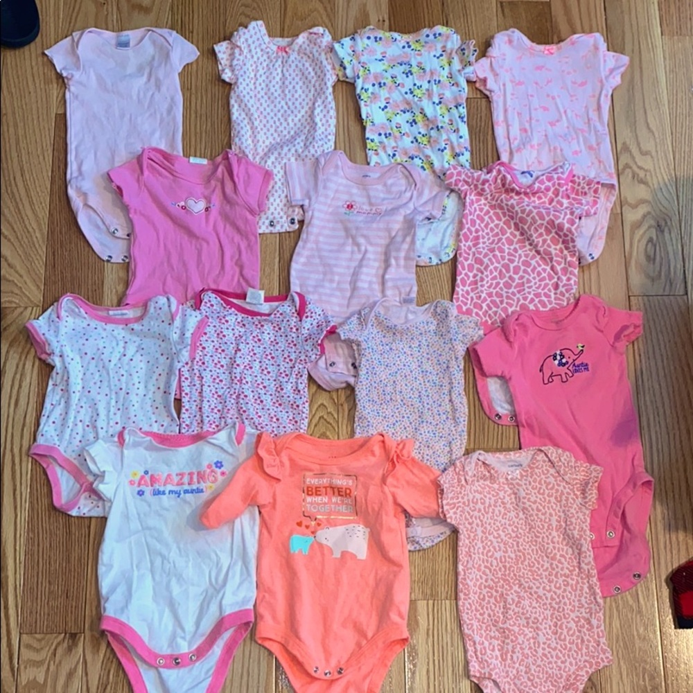 0-3 month pink onesie lot
